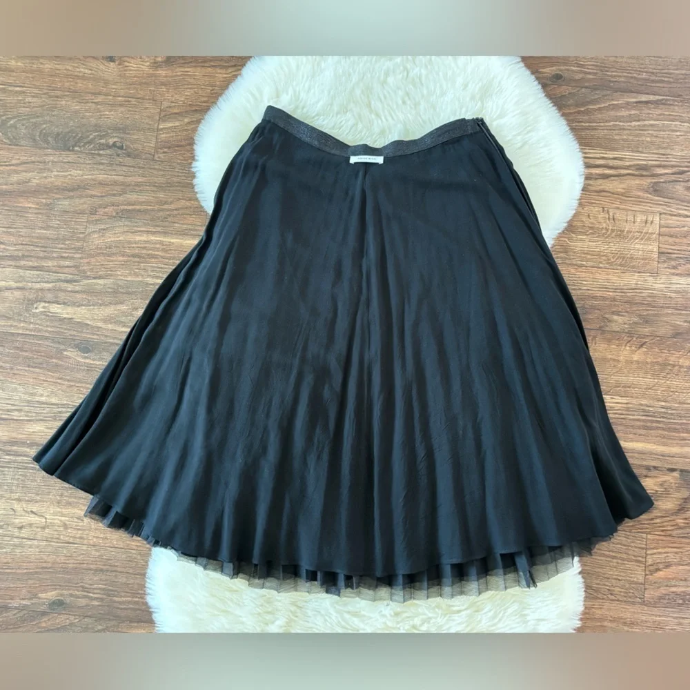 Anine Bing Black Lovisa Pleated Metallic Midi Skirt